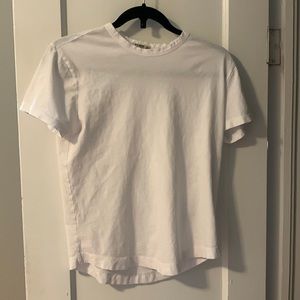 Buck Mason white curved hem t shirt